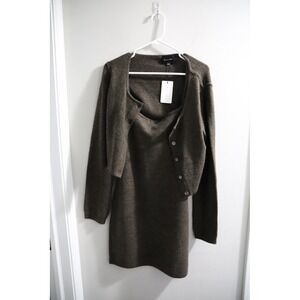 Line and Dot Olive Brown Knit Sweater Dress and Cardigan‎ Set L NEW